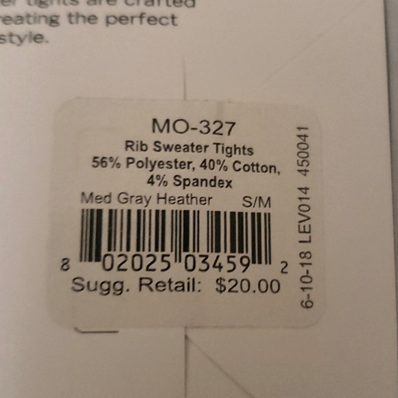 MeMoi Boston Ribbed Cotton Blend Sweater Tights Size S/M - Picture 5 of 8